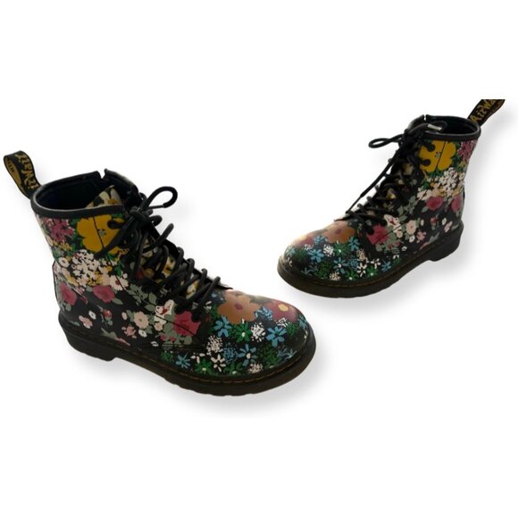Dr. Martens 1460 Floral Mash Up Black Leather Lace Up Boots Size US 4 Juniors - Picture 2 of 15